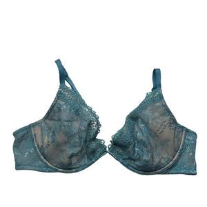 Victoria’s Secret unlined plunge lace blue floral bra 38C